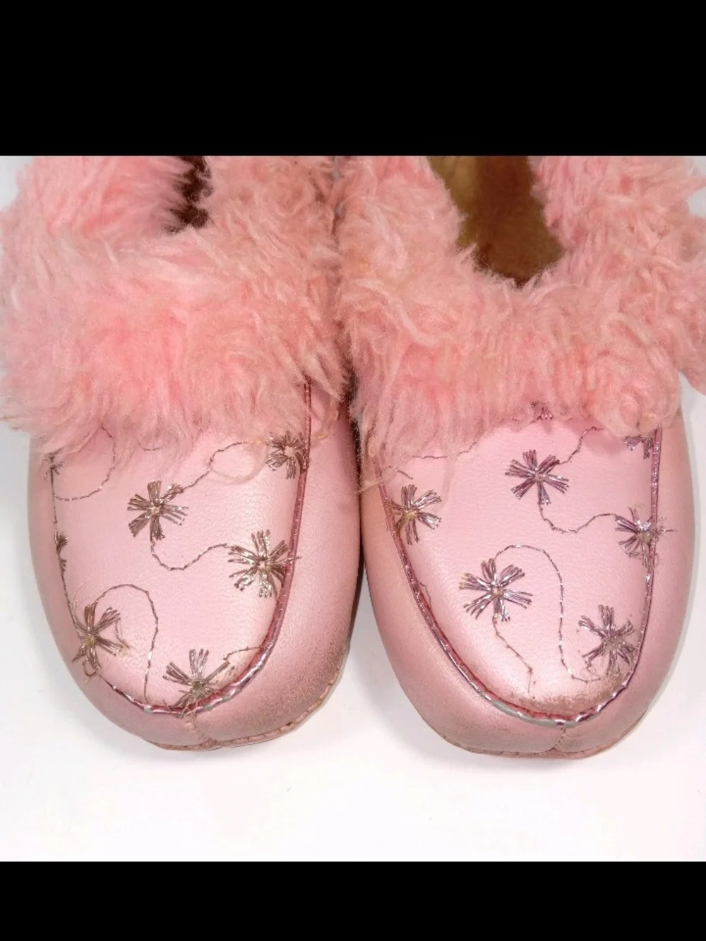 1960s Poll Parrot Pink Plush Faux-Fur Slip-On Kids Slippers Pink
